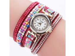 Relógio de Pulso Feminino de Quartzo com Strass Camurça Multicamadas Fashion Vermelho