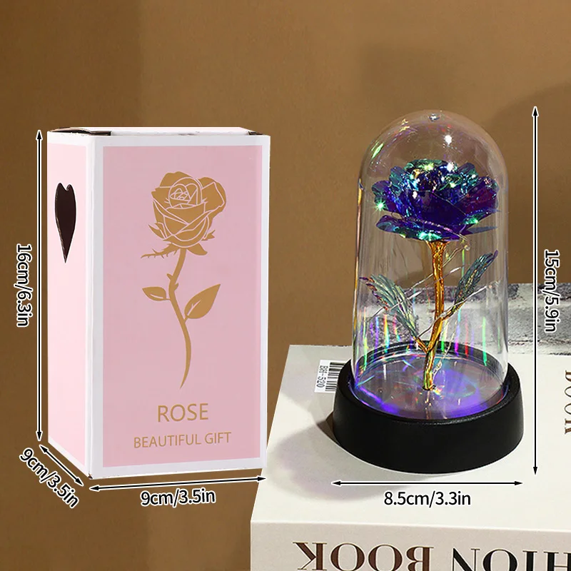 Rosa Preservada em Cúpula de Vidro, Flor Artificial, Rosa Iluminada por Led MDUG