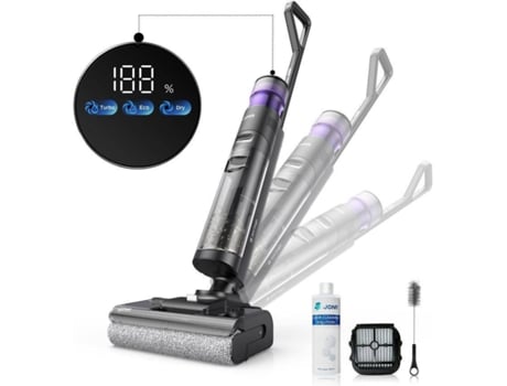 Aspiradores Verticais, JONR ED12 Pro Max, 200W, 40min, 4000mAh, 3.63 kg, Doble uso en seco y húmedo, Anti-emaranhado, Secado rápido con aire caliente y autolimpieza con agua tibia, Adequado para pisos duros, Pelos de animais