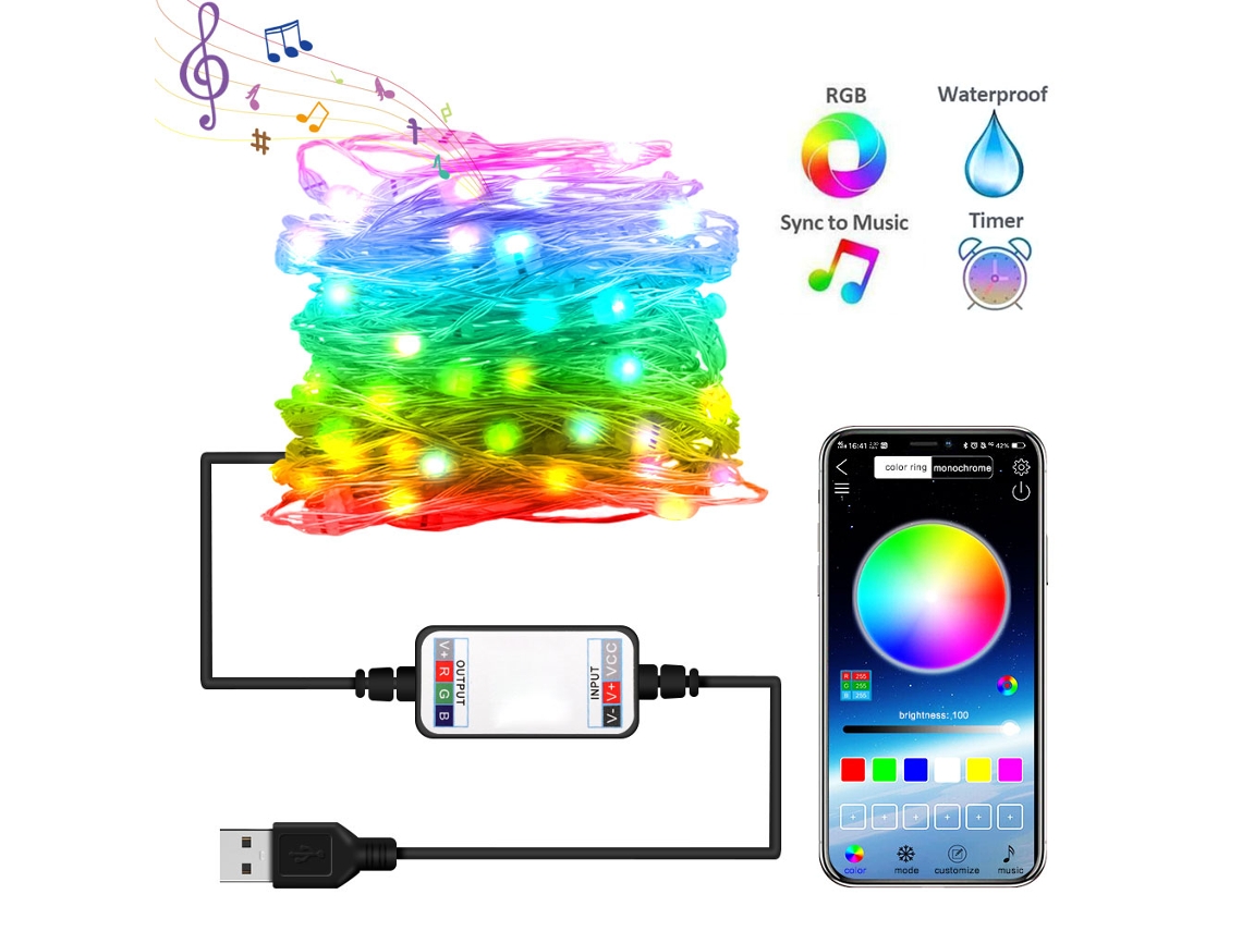 Luzes de Fio Bluetooth Usb com Controle App para Natal