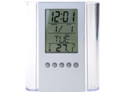 Despertador digital LCD, organizador de mesa para lápis, calendário e termômetro, porta-lápis.