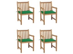 Vidaxl Cadeiras De Jardim C/ Almofadões Verdes 4 Pcs Teca Maciça