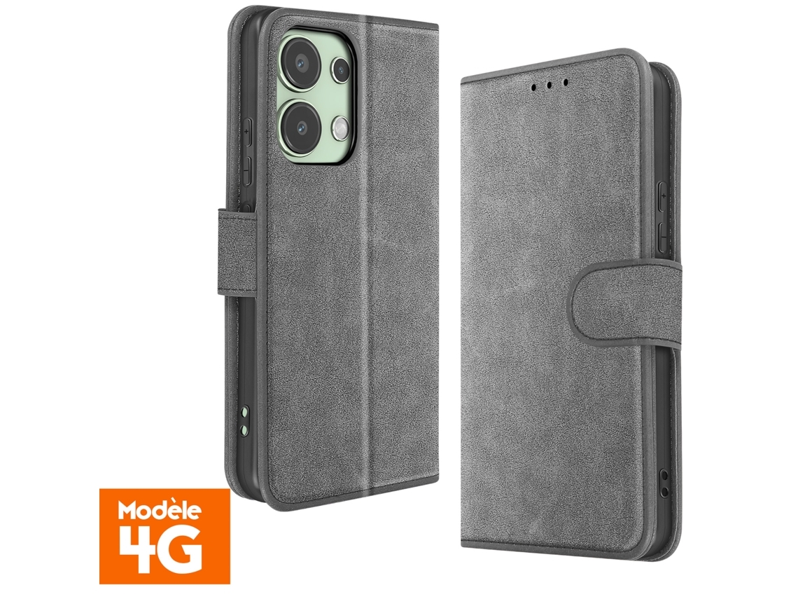 Capa Fólio Para Xiaomi Redmi Note 13 4g Pele Cinzento .