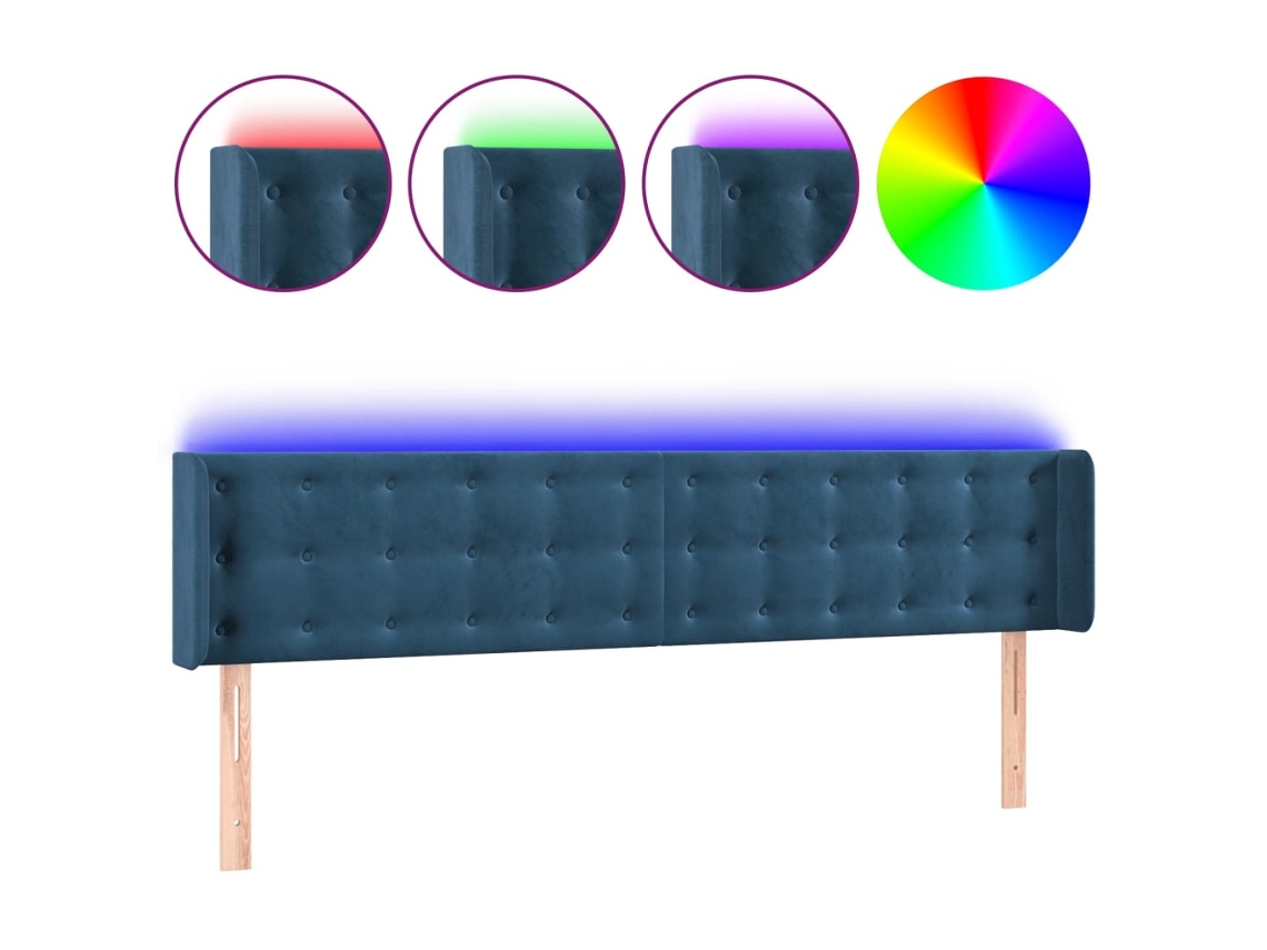 Led Headboard, Led Headboards Vidaxl Azul Veludo (203 X 16 X 78/88 Cm)