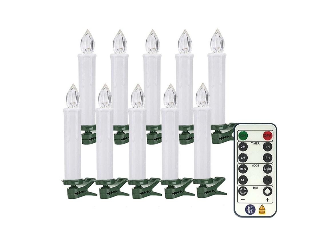 Vela Led Sem Chama Para Decoração De Natal Com Comando, 10 Velas, 10 Cm Elysve