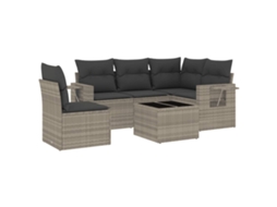 Conjunto 6 sofás jardim com almofadões VIDAXL vime PE cinzento-claro