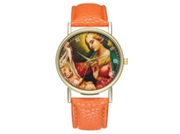 Reloj De Pulsera Unisex De Cuarzo Con Correa De Pu Y Dial Redondo Patrón Figura (naranja)