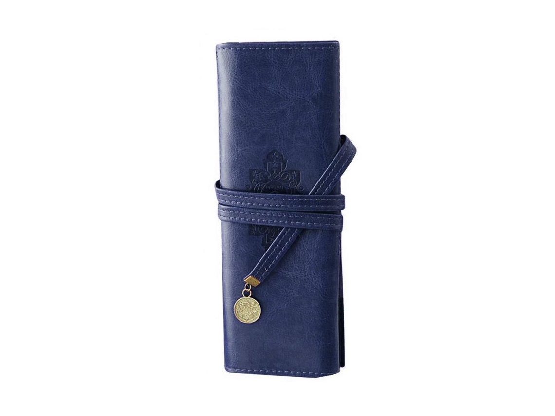 Estojo para Caneta de Couro Sintético Bandage Estilo Vintage Compacto com Grande Capacidade 7x19,5cm