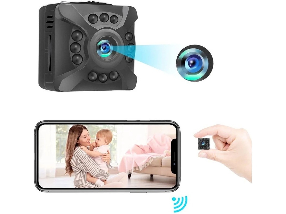 Minicâmera oculta sem fio Bestvite 1080P com WiFi, visão noturna e controle por aplicativo (preta)