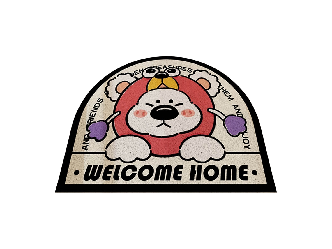 Tapete de Porta Urso Fofo Anti derrapante Pvc Lavável Rosa 40x60cm PORTAL