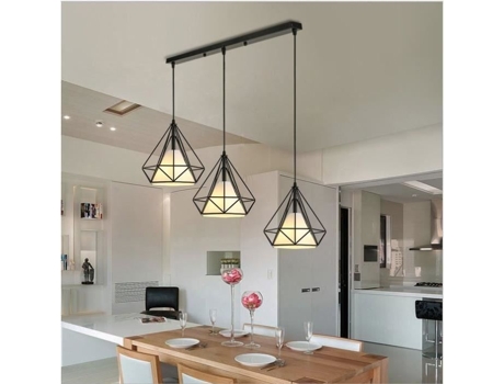 Luminária pendente em forma de diamante vintage retrô 25 cm corda ajustável sala de jantar, bar PETITES ECREVISSES