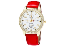 Relógio de casal Zhoulianfa Quartz com pulseira de couro PU e strass (vermelho)