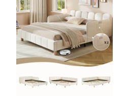 Cama Infantil 140x200cm Apoio Cabeça Acolchoado Proteção Anti-queda Bege