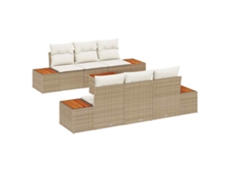 Conjunto 7 Conjunto De Sofá De Jardim Vidaxl Bege Vime Pe (55 X 55 X 37 Cm)