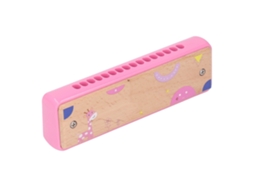Harmonica Infantil De Madeira 16 Buracos Para Crianças Iniciantes Musical Educativo Rosa