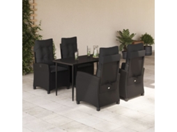Vidaxl 5 Pcs Conjunto De Jantar P/ Jardim C/ Almofadões Vime Pe Preto