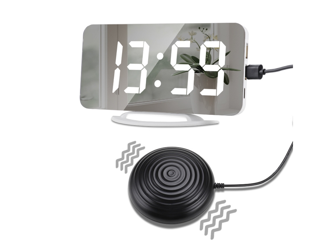 Relógio Despertador Digital Vibratório Com Espelho Led 8.7" - Branco - Eifson