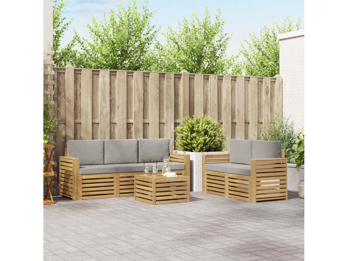 Vidaxl Conjunto De Sofás Para Exterior 6 Unid. Branco E Cinzento-claro