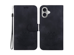 Capa Em Couro Pu, Com Suporte, Para Apple Iphone 16 Preto