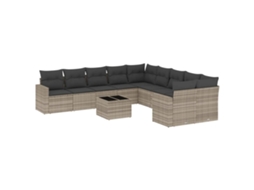 Maison Exclusive - 11 Pcs Conjunto Sofás De Jardim C/ Almofadões Vime Pe Cinzento