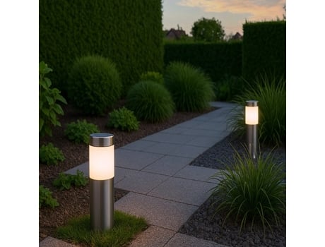 Lâmpada Solar Estaca Inox  Branco Quente  Iluminação Ambiente  Conjunto De 8 Unidades Rextech