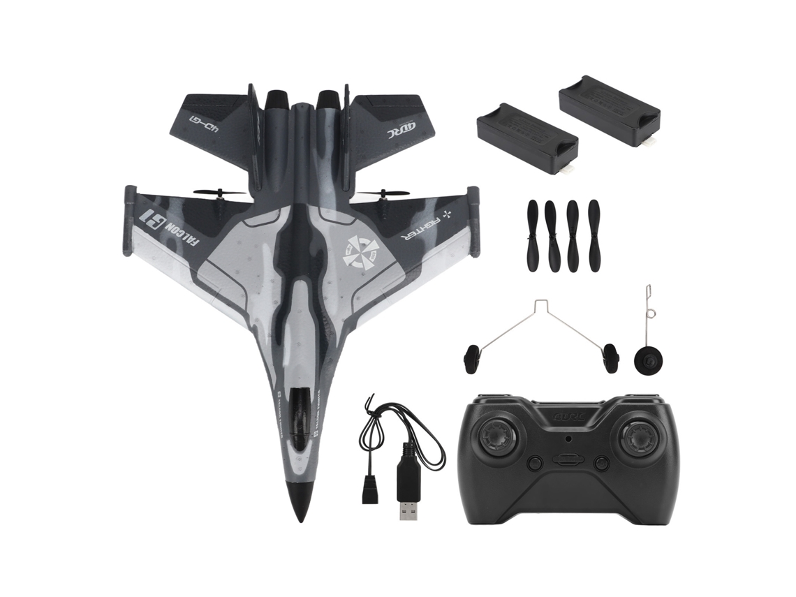Avião Business de Controle Remoto Leve, Flexível, com Luz Led para Crianças, Camuflagem Cinza, 2 Baterias