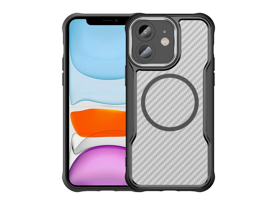 Capa Transparente Para Iphone 11 - Textura De Fibra De Carbono - Magsafe