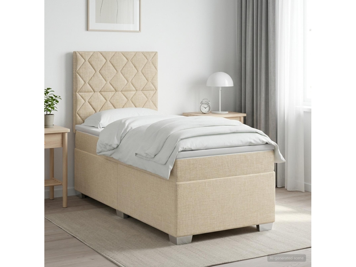 Vidaxl Cama Box Spring Com Colchão Creme 80 X 200 Cm Tecido
