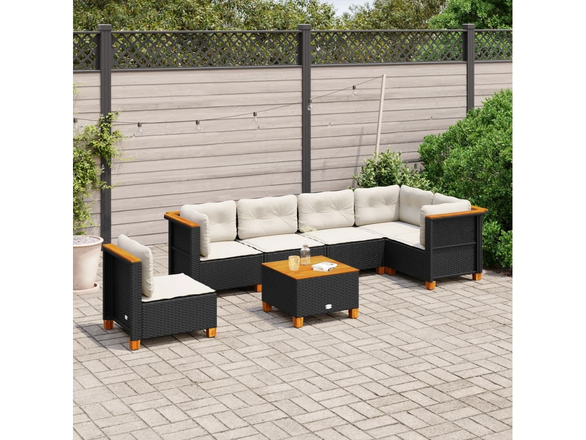 Vidaxl 7 Pcs Conjunto De Sofás P/ Jardim C/ Almofadões Vime Pe Preto