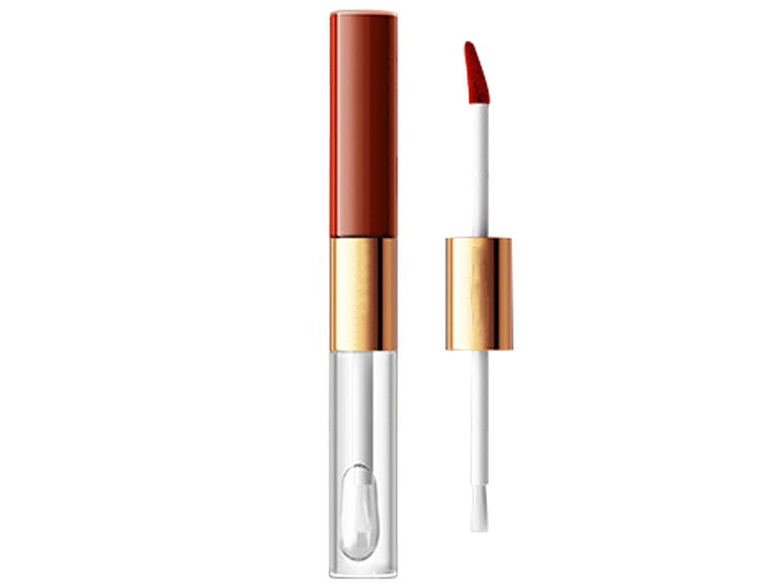 Gloss labial matte de ponta dupla, hidratante, à prova d'água, de longa duração, na cor tomate quebrado, para uso diário e festas.