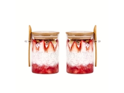 Conjunto de 2 copos de vidro com tampas e colheres, para papas ou saladas | STELASPLEN