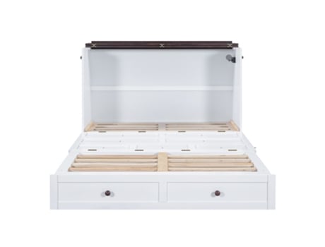 Cama Com Arrumação Retrátil Tomadas Usb Raumio Madeira Branco (140x200)