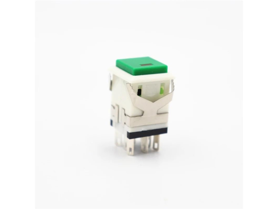 Interruptor De Botão Pressão Quadrado Kd2-21 8 Pinos, Com Travamento Automático E Luz Verde, Pacote Com 3 Unidades