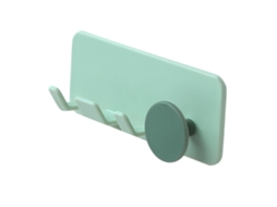 Suporte adesivo para tomada, sem necessidade de furar, para banheiro e cozinha, verde, forte aderência, design simples.