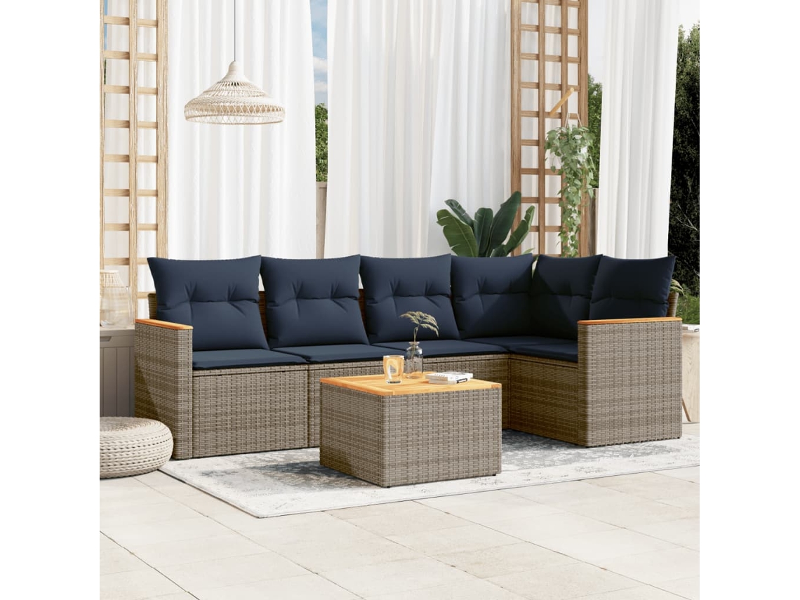 Vidaxl Conjunto De Sofá De Jardim Com 6 Peças E Almofadas Em Rattan Sintético Cinza