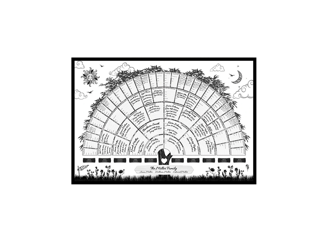 Quadro de Árvore Genealógica em Branco Preenchível 6 Gerações Papel Pergaminho 60x40cm | S/MARCA