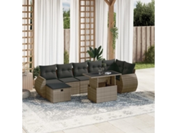 Vidaxl 8 Pcs Conjunto Sofás De Jardim C/ Almofadões Vime Pe Cinzento
