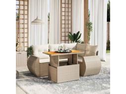 Vidaxl 5 Pcs Conjunto De Sofás P/ Jardim Com Almofadões Vime Pe Bege