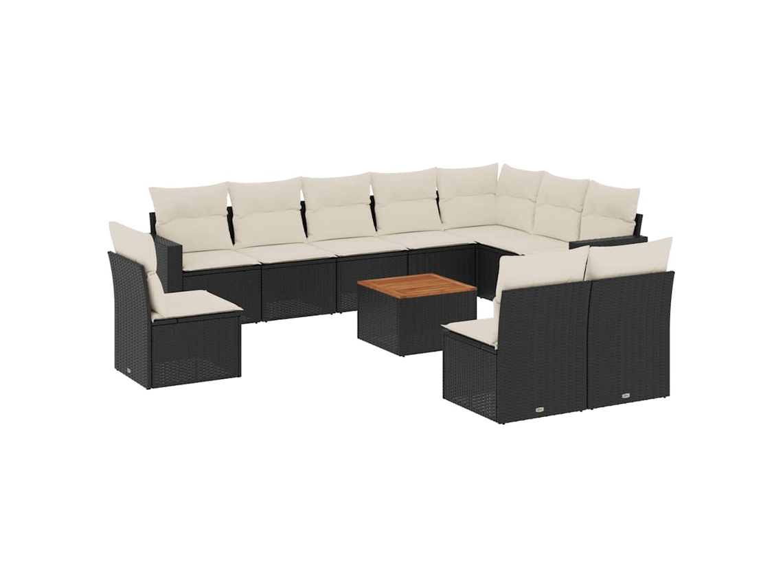 Conjunto de 11 Sofás de Jardim com Almofadões Vime Pe Preto MAISON EXCLUSIVE (N/A)