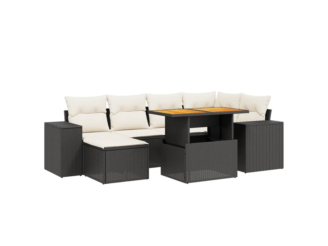 Conjunto de 7 Sofás para Jardim com Almofadões Vime Pe Preto MAISON EXCLUSIVE (7 pcs)