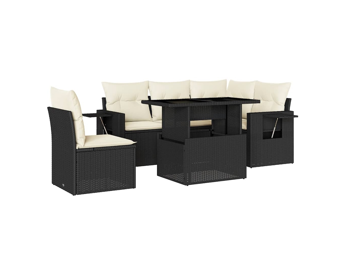 Conjunto 6 Sofás de Jardim com Almofadões VIDAXL Vime Pe Preto