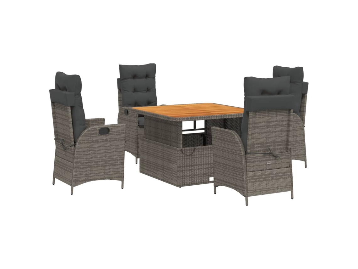 Conjunto de 5 Jantar para Jardim com Almofadões Vime Pe Cinza MAISON EXCLUSIVE