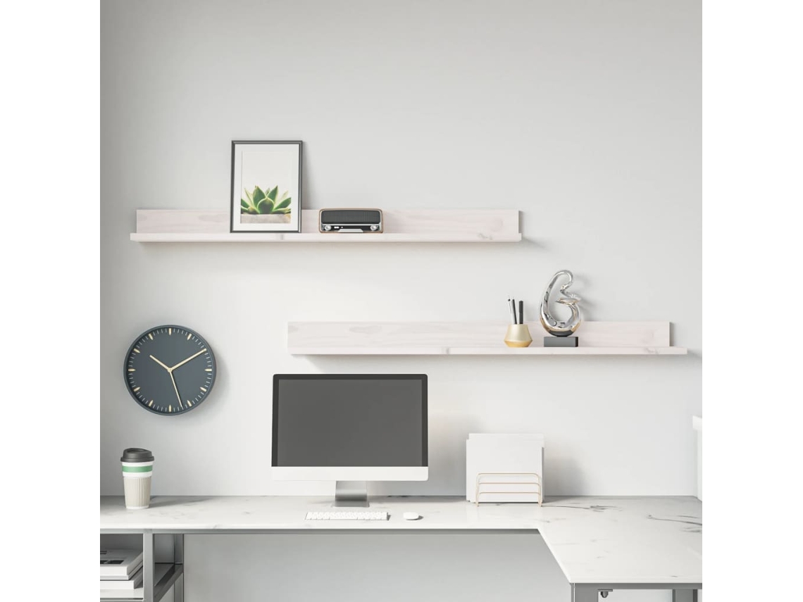 Vidaxl Prateleiras De Parede 2 Pcs 110x11x9 Cm Pinho Maciço Branco