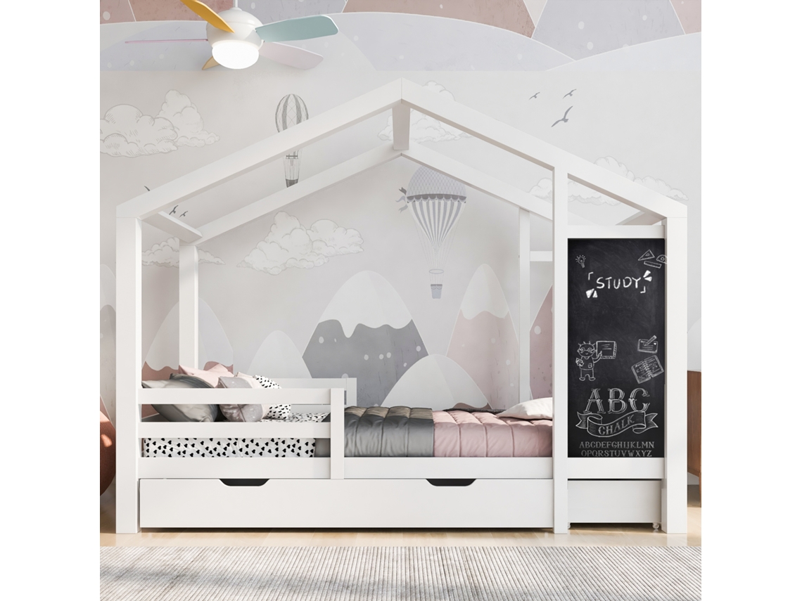 Cama Hausbett Criança 90x200cm Madeira Maciça Tafel 2 Gavetas Branco