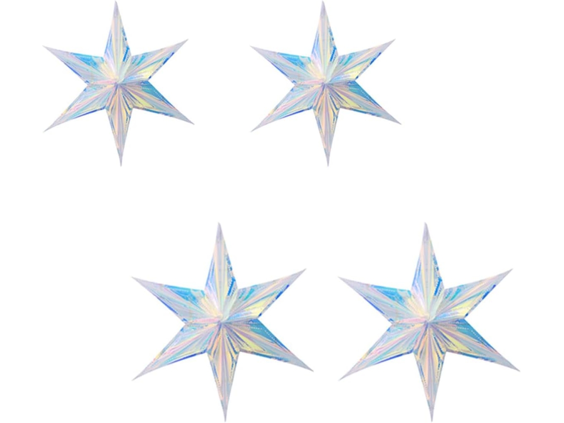 Conjunto 4 Enfeites Suspensos Formato Estrela Hexagonal Prateada Material Sintético Estilo Adorável Elegante GOKOCO