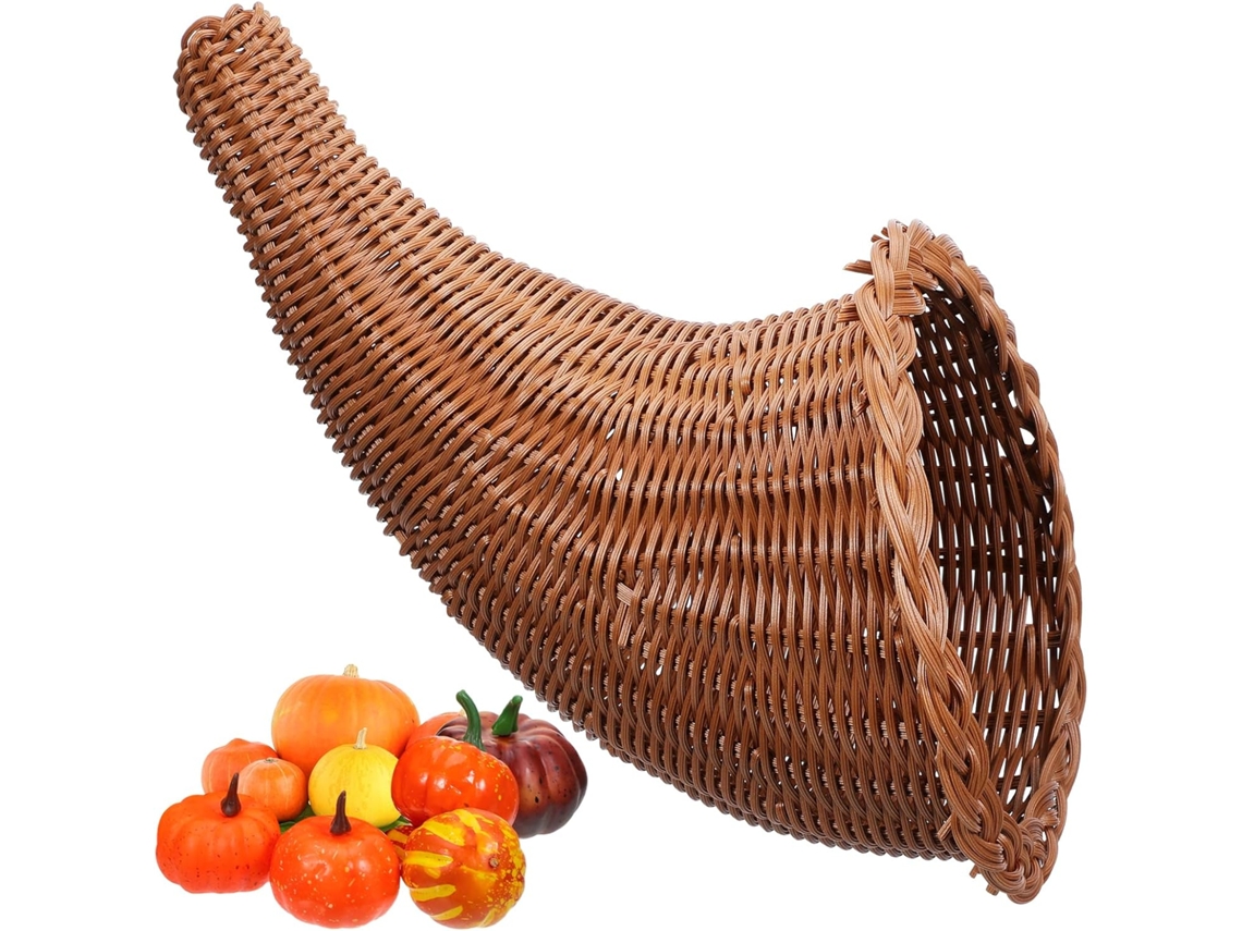 Cesta Pequena De Vime Cor Caramelo Em Formato De Cornucópia, 18,5 X 3,5 X 28 Cm