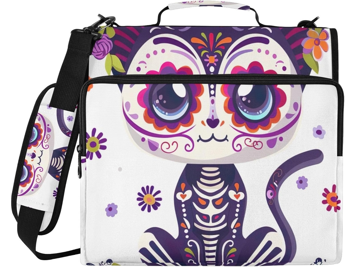 Pasta De Argolas Fofa Com Estampa Caveira Mexicana E Zíper, Organizador À Prova D Água Laptop, Escola E Trabalho