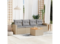 Vidaxl 5 Pcs Conjunto De Sofás P/ Jardim Com Almofadões Vime Pe Bege