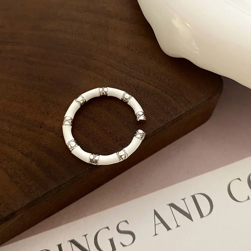 Anel Geométrico Circular De Bambu Esmaltado Em Preto E Branco Para Homens E Mulheres, Anel De Noivado, Aliança De Casamento, Anel Para Festas.