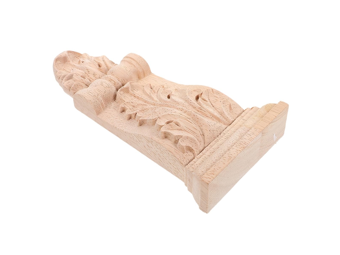 Console De Parede Em Madeira Maciça Entalhada, 10x21x3 Cm, Estilo Antigo.
